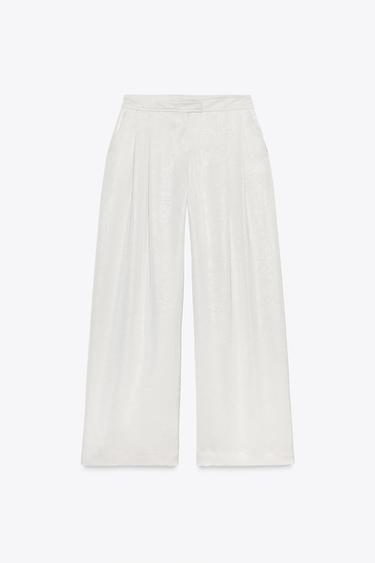 PANTALÓN ANCHO SATINADO - Plata de Zara - Imagen 0