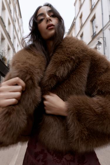 SHORT FAUX FUR COAT - Brown by Zara - Image 5