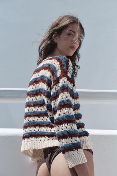 GILET RAYÉ EN MAILLE AJOURÉE - Multicolore de Zara - Image 5