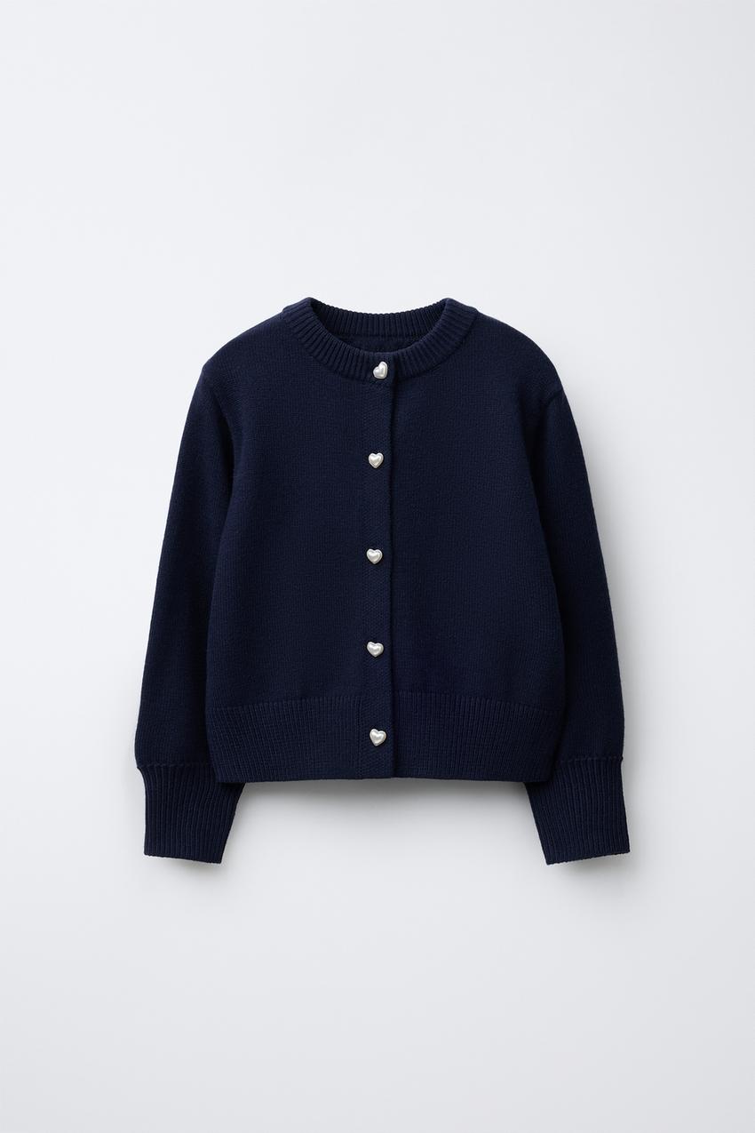 ハートボタンニットカーディガン - ネイビーブルー | ZARA Japan / 日本