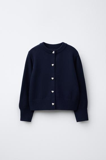HEART BUTTON CARDIGAN - Navy blue by Zara
