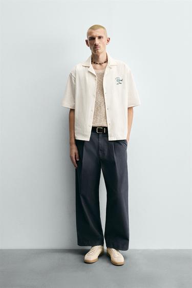 CONTRAST EMBROIDERED SHIRT - Oyster-white by Zara - Image 0