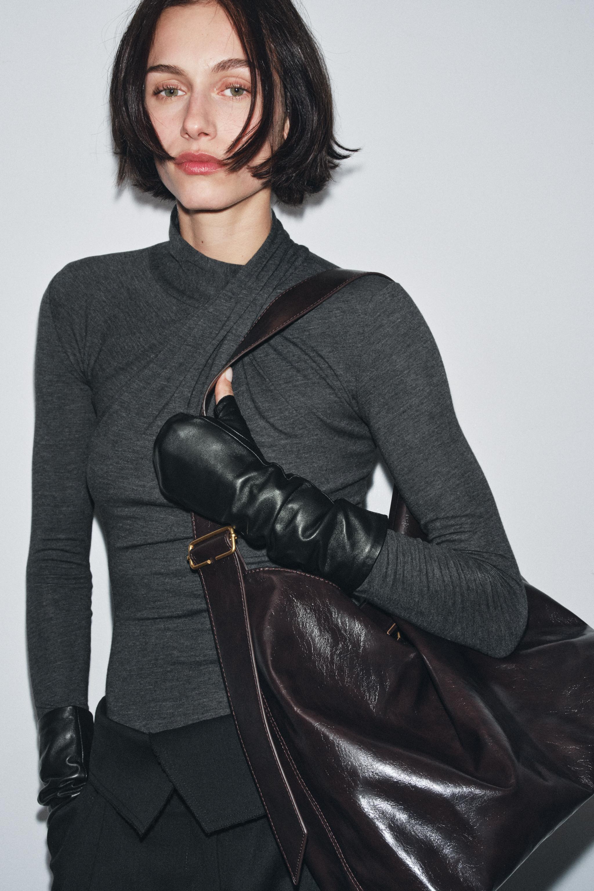 GUANTES MITONES PIEL 100% Granate ZARA Estados Unidos de