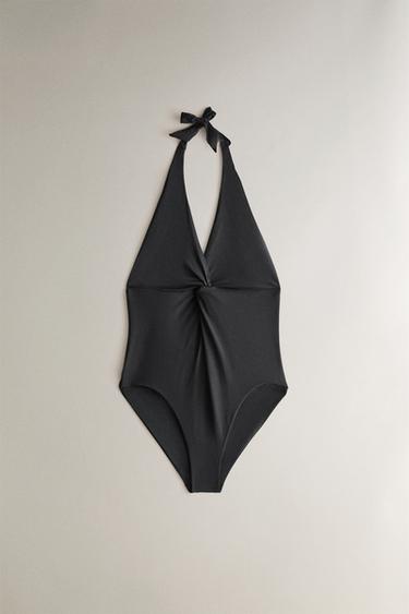 HALTER BEACH SWIMSUIT WITH KNOT - Black by Zara