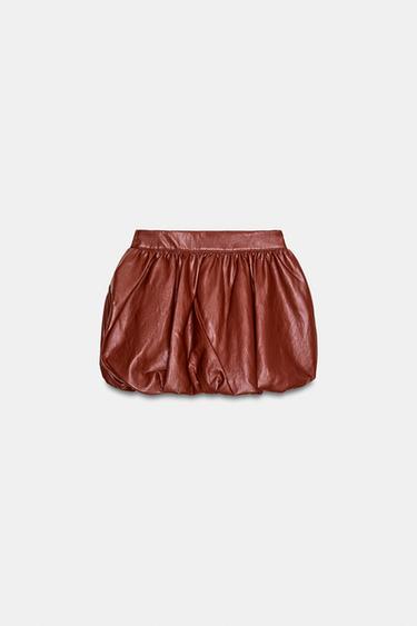 FALDA MINI GLOBO EFECTO PIEL - Teja de Zara