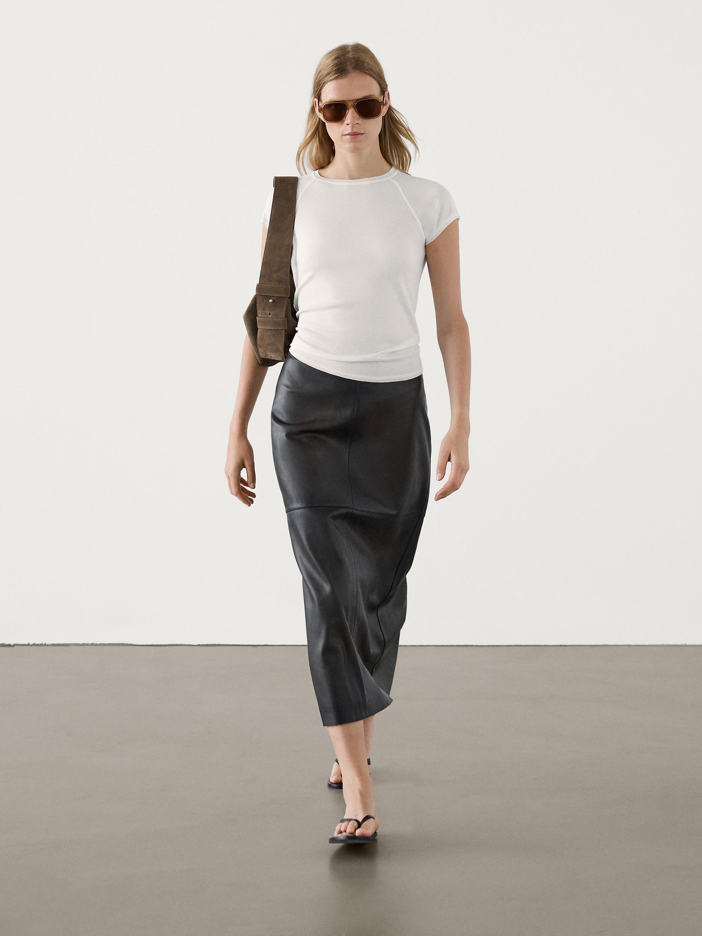 Black leather midi skirt zara best sale