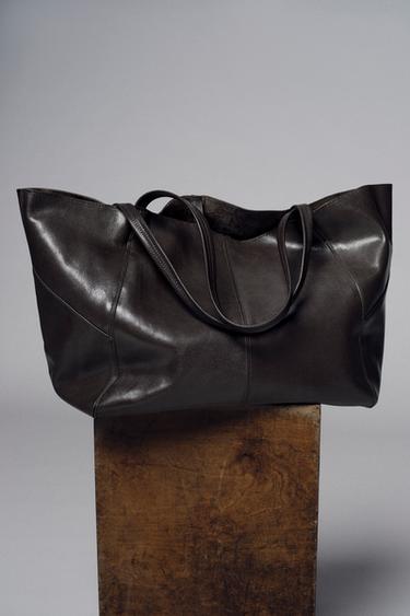 LEATHER MAXI TOTE BAG - Chocolate by Zara
