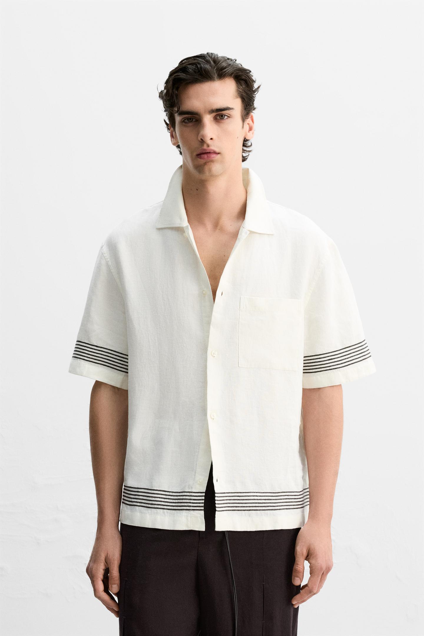 100% LINEN PANELLED SHIRT