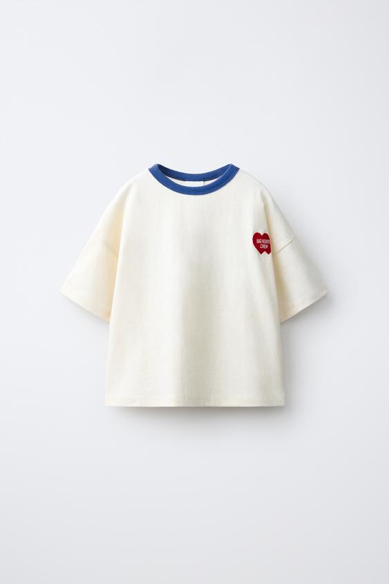 CAMISETA BORDADO CONTRASTE - Crudo de Zara - Imagen 0