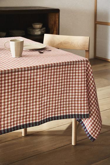 CONTRAST GINGHAM LINEN TABLECLOTH - Terracotta by Zara - Image 5