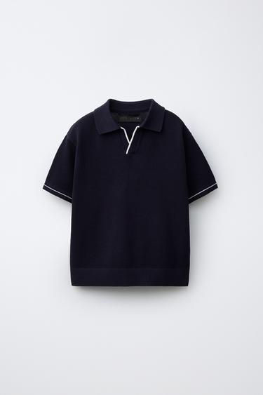 KNIT PIQUÉ POLO SHIRT - Navy / White by Zara