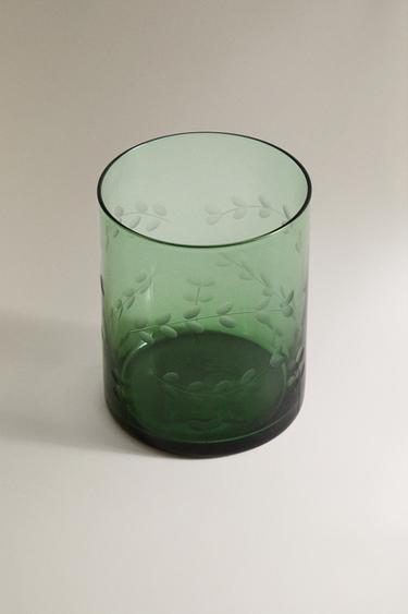 GLASS CHRISTMAS LEAF TUMBLER - Green by Zara - Image 1