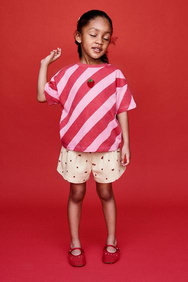 Zara STRIPED T-SHIRT - Red