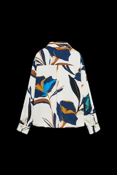 Zara FLORAL PRINT SATIN SHIRT - Multicolored