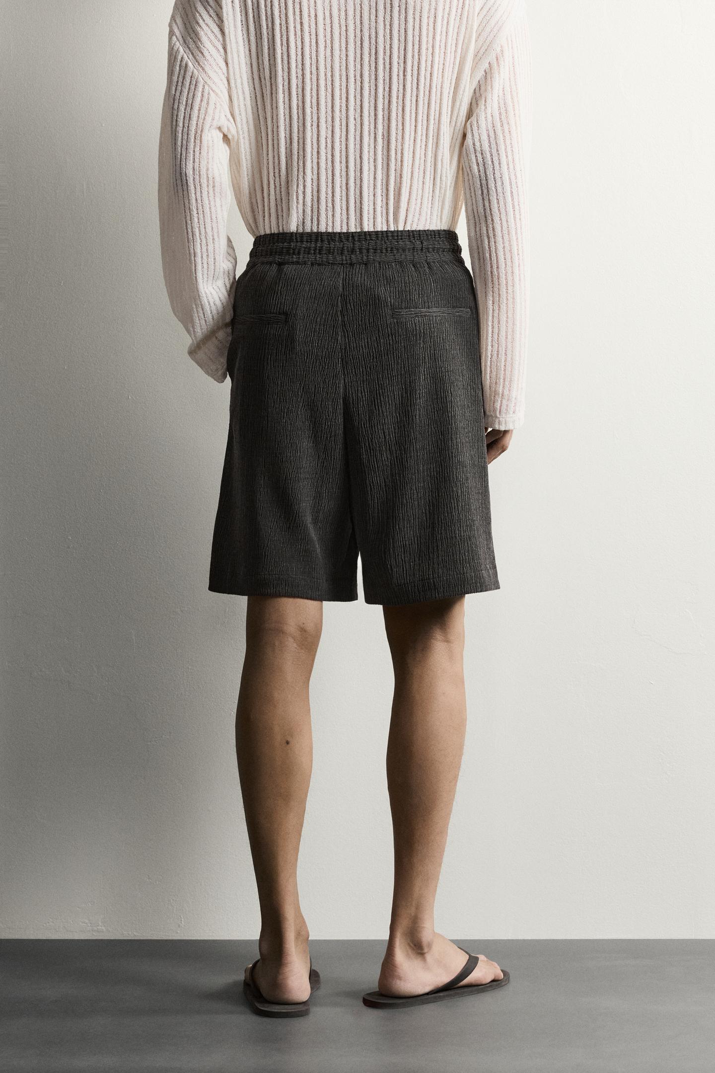 Мужские шорты Zara Textured Relaxed Fit, цвет: Антрацитовый серый — фото 3