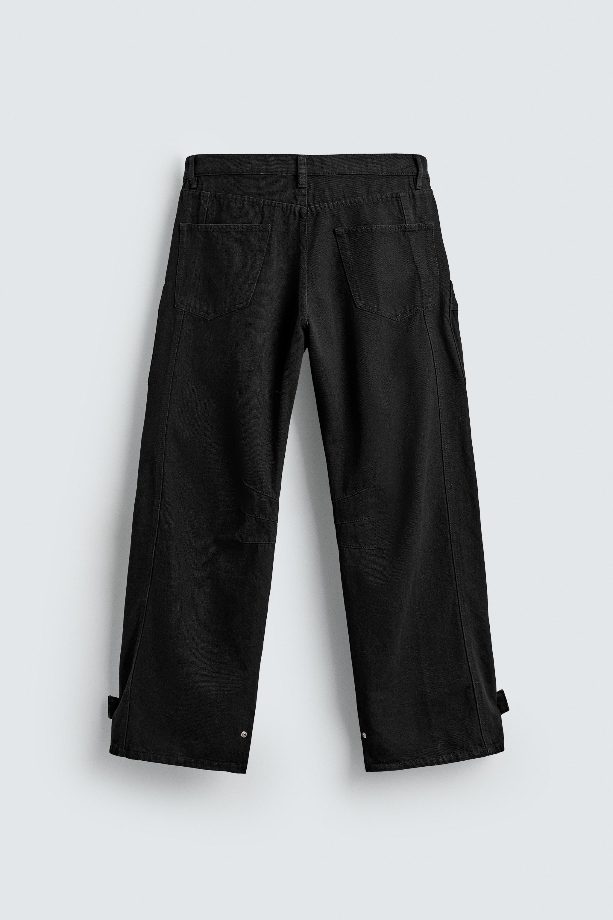 ★ZARA★ CARGO POCKET DENIM TROUSERS ZARA Women Cargo Side Pocket Denim Wide Leg Pants Sz US 2