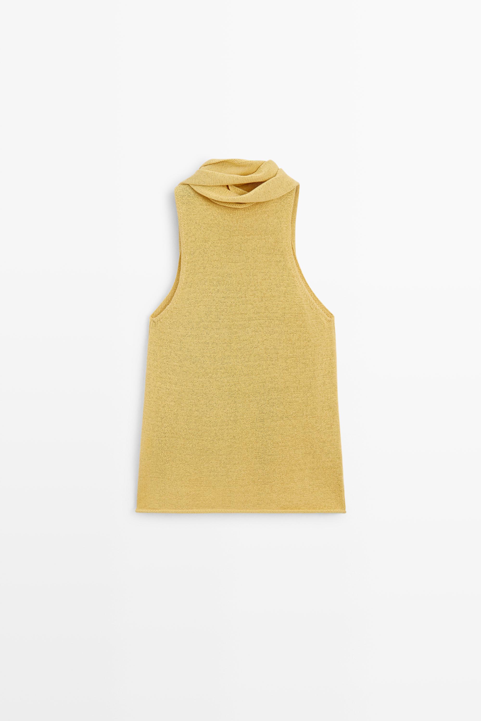 Linen blend halter top with tie detail