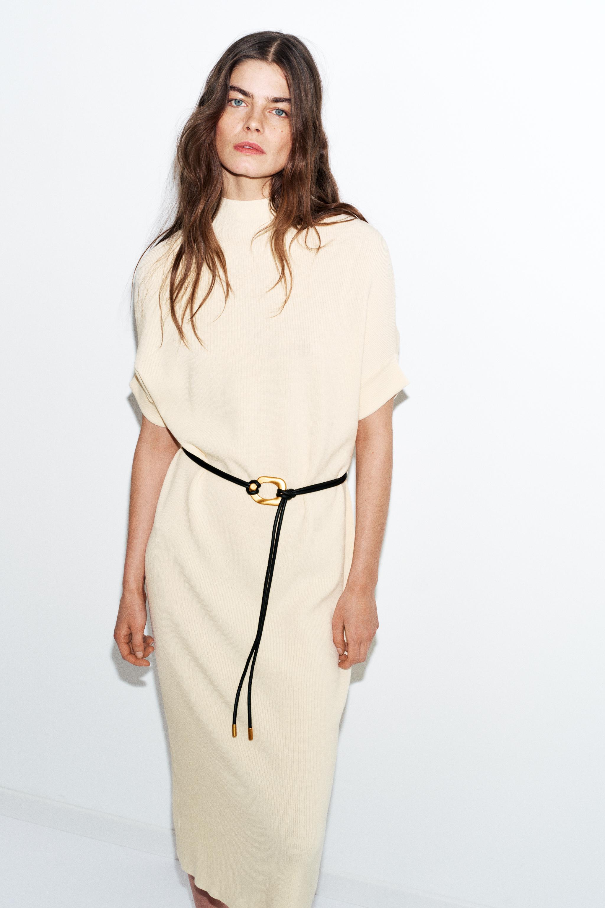zara beige knit dress BNWT ZARA Beige Oversized Linen Blend Long Knit Tunic Jumper Dress Size S