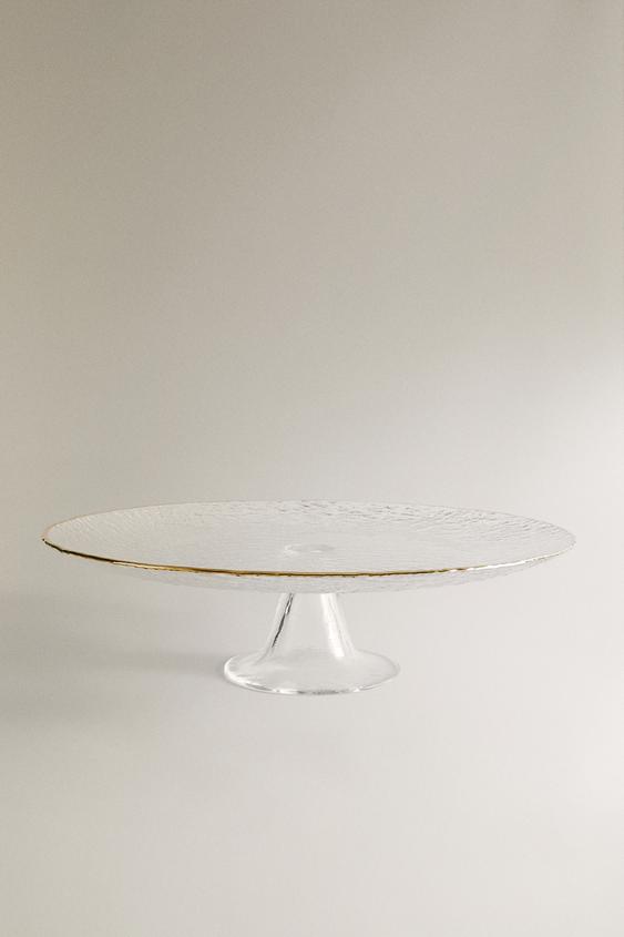 RAISED GLASS SERVING DISH WITH GOLD RIM