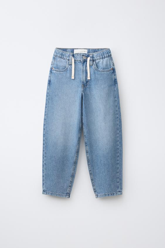 JEANS BAGGY BALLOON CORDÓN - Azul de Zara - Imagen 0