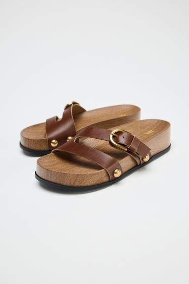 SANDALES PLATEFORME À BRIDES EN CUIR - Marron de Zara - Image 2