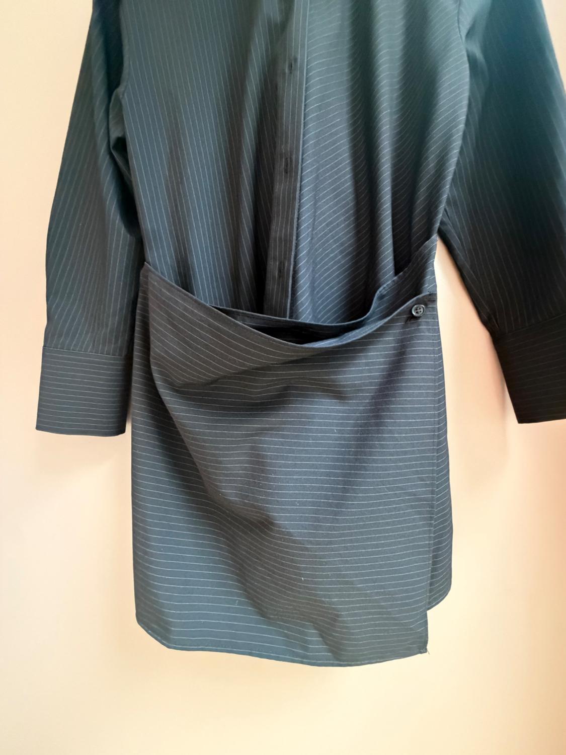 BLACK PINSTRIPE DRAPED ASYMMETRIC SHIRT MINI DRESS SIZE S BNWT 45.99 - Image 2