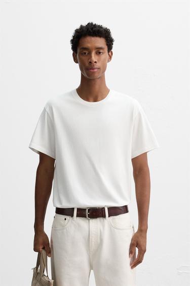 CAMISETA SLIM FIT LAVADA - Branco de Zara