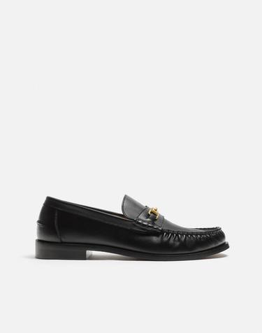 Zara METAL TRIM LEATHER LOAFERS - Black