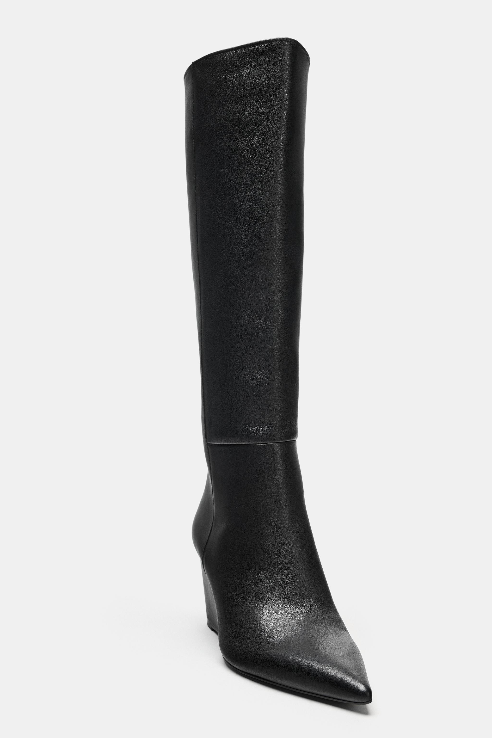 Женские ботинки Zara LEATHER WEDGE BOOTS — фото 5