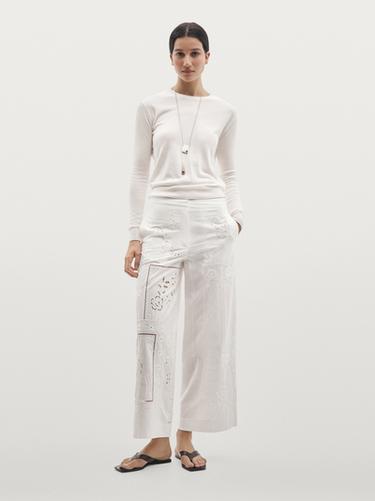 Zara Embroidered patchwork trousers - White