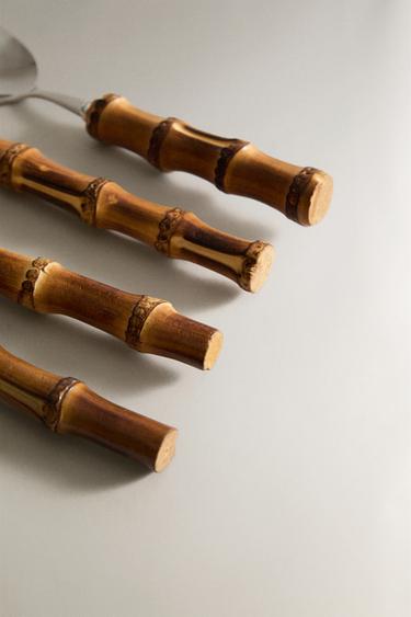 4-PIECE CUTLERY SET WITH BAMBOO HANDLE - Brown by Zara - Image 2