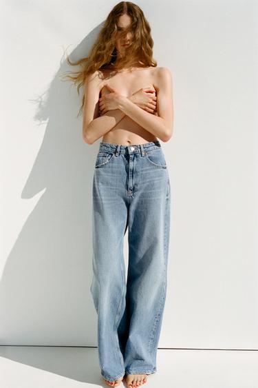 TRF EXTRA WIDE-LEG HIGH-WAIST JEANS - Light blue by Zara