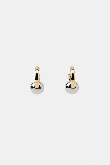 MISMATCHED HOOP AND BALL EARRINGS - Gold / Silver by Zara