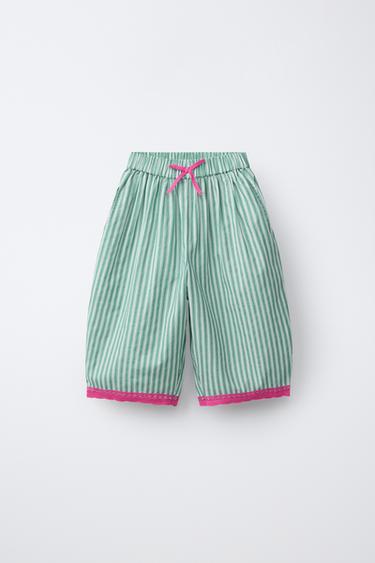 STRIPED BALLOON TROUSERS - Green by Zara