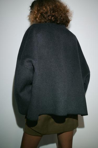 MANTEAU COURT AVEC LAINE ZW COLLECTION - Gris foncé de Zara - Image 3
