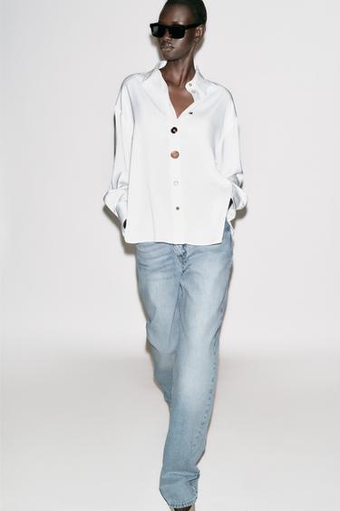 CONTRAST BUTTON SATIN SHIRT - White by Zara