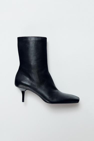 Zara SOFT LEATHER STILETTO ANKLE BOOTS - Black