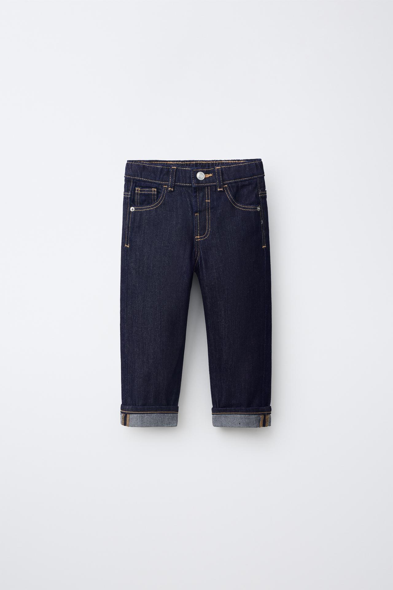 TOPSTITCHED STRAIGHT JEANS — Blue