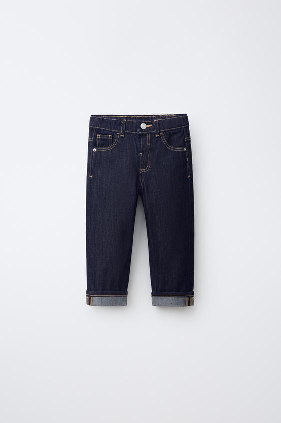 TOPSTITCHED STRAIGHT FIT JEANS - Blue by Zara - Image 0