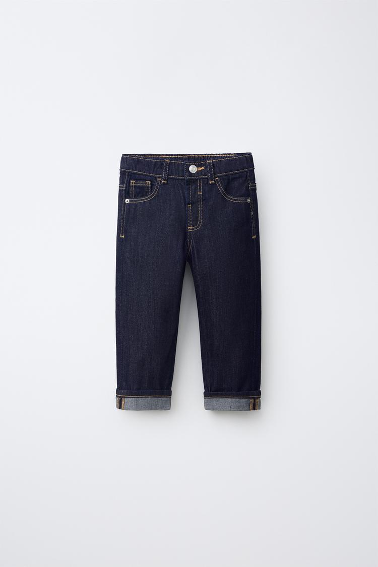 TOPSTITCHED STRAIGHT JEANS — Blue