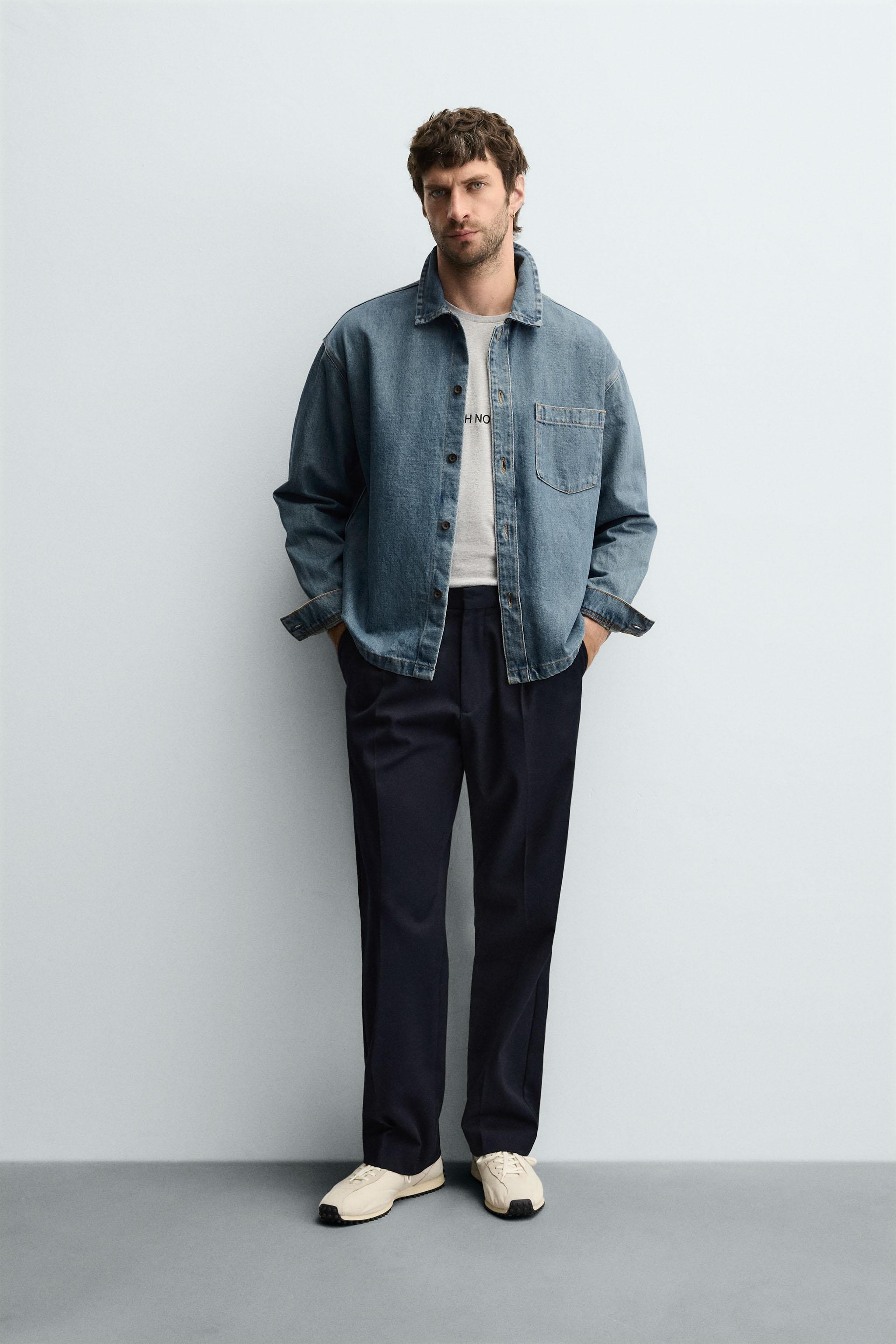 ボクシーフィットデニムシャツ - ミディアムブルー | ZARA Japan