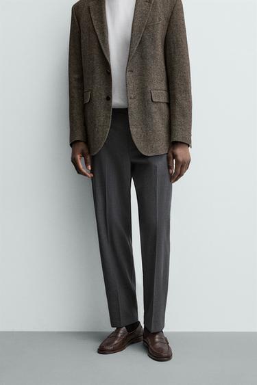 بنطلون صوف بقصة عادية سهل الكي - رمادي by Zara