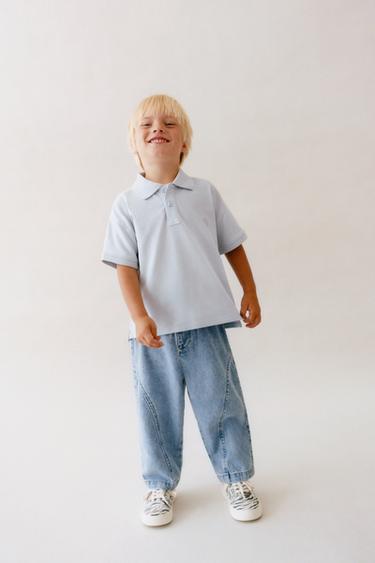 Zara BASIC JEDNOBOJNA POLO MAJICA – svetloplava
