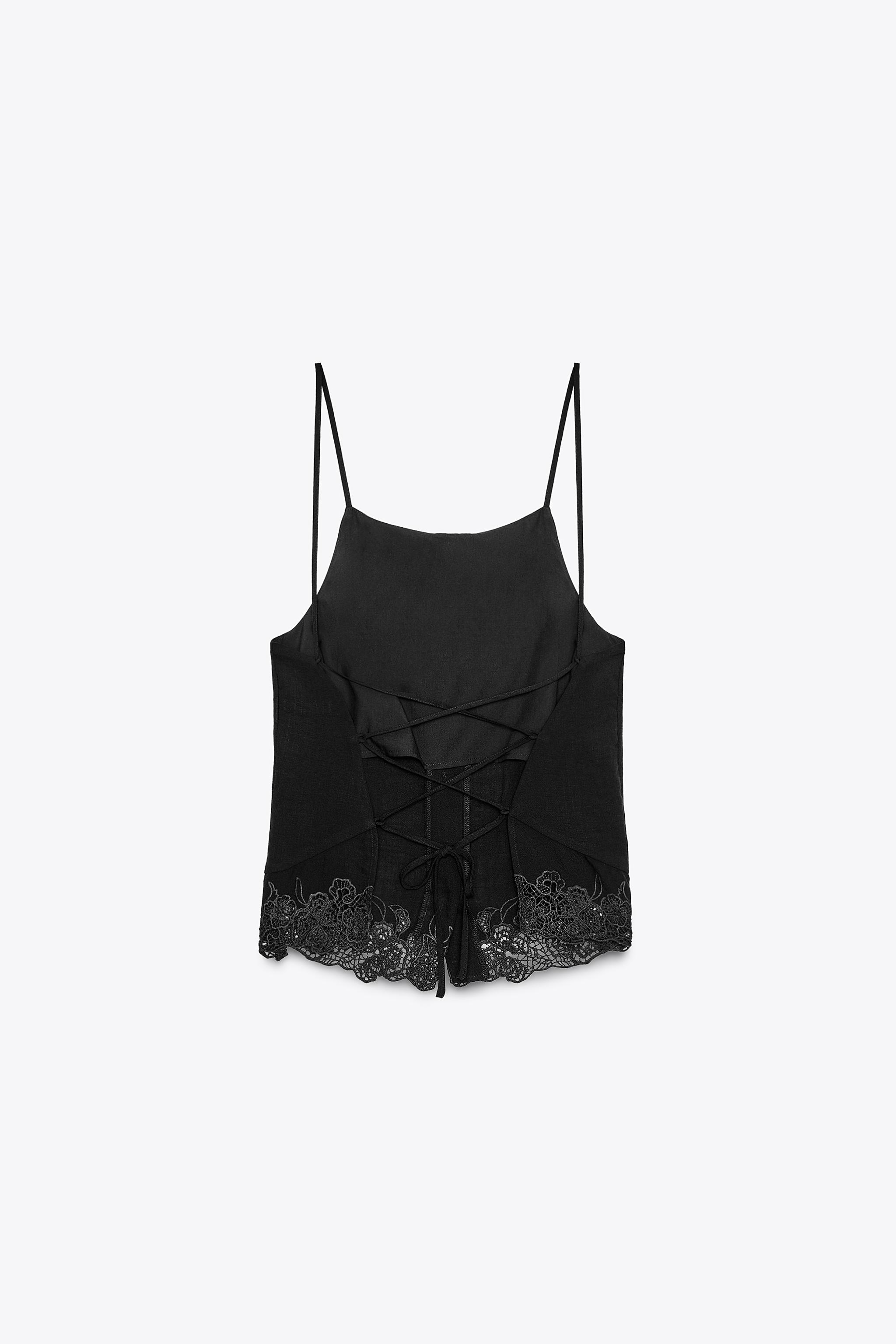 バックオープン刺繍トップス - ブラック | ZARA Japan / 日本