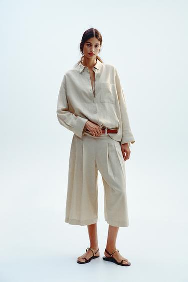 OVERSIZE LINEN BLEND SHIRT - Sand by Zara