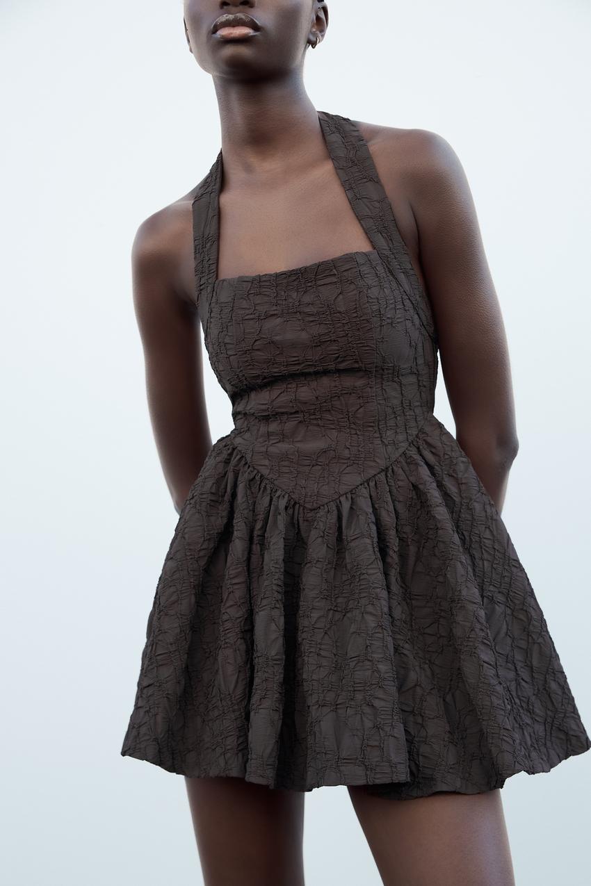 TEXTURED HALTER DRESS