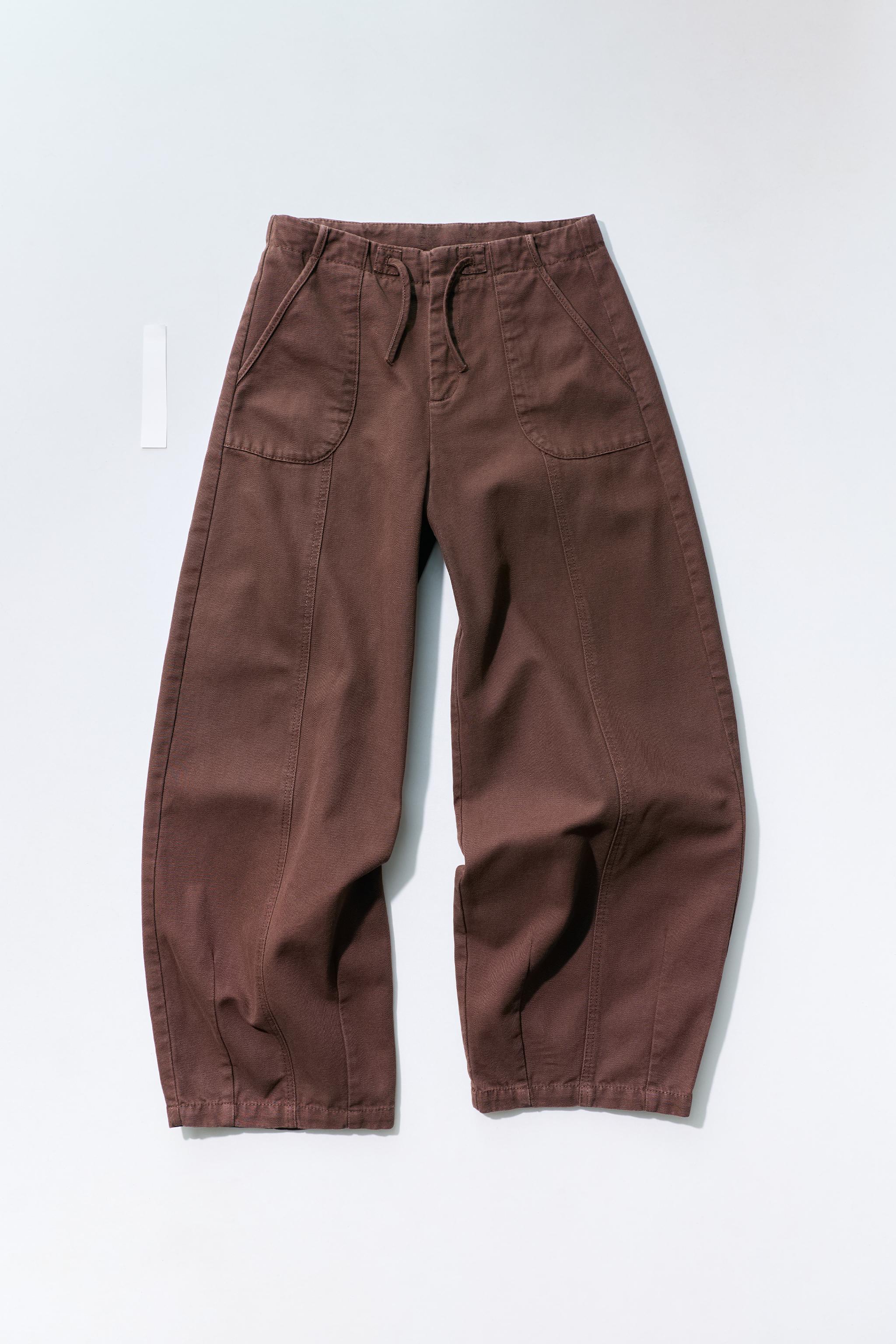 SOLID BARREL LEG TROUSERS — Brown