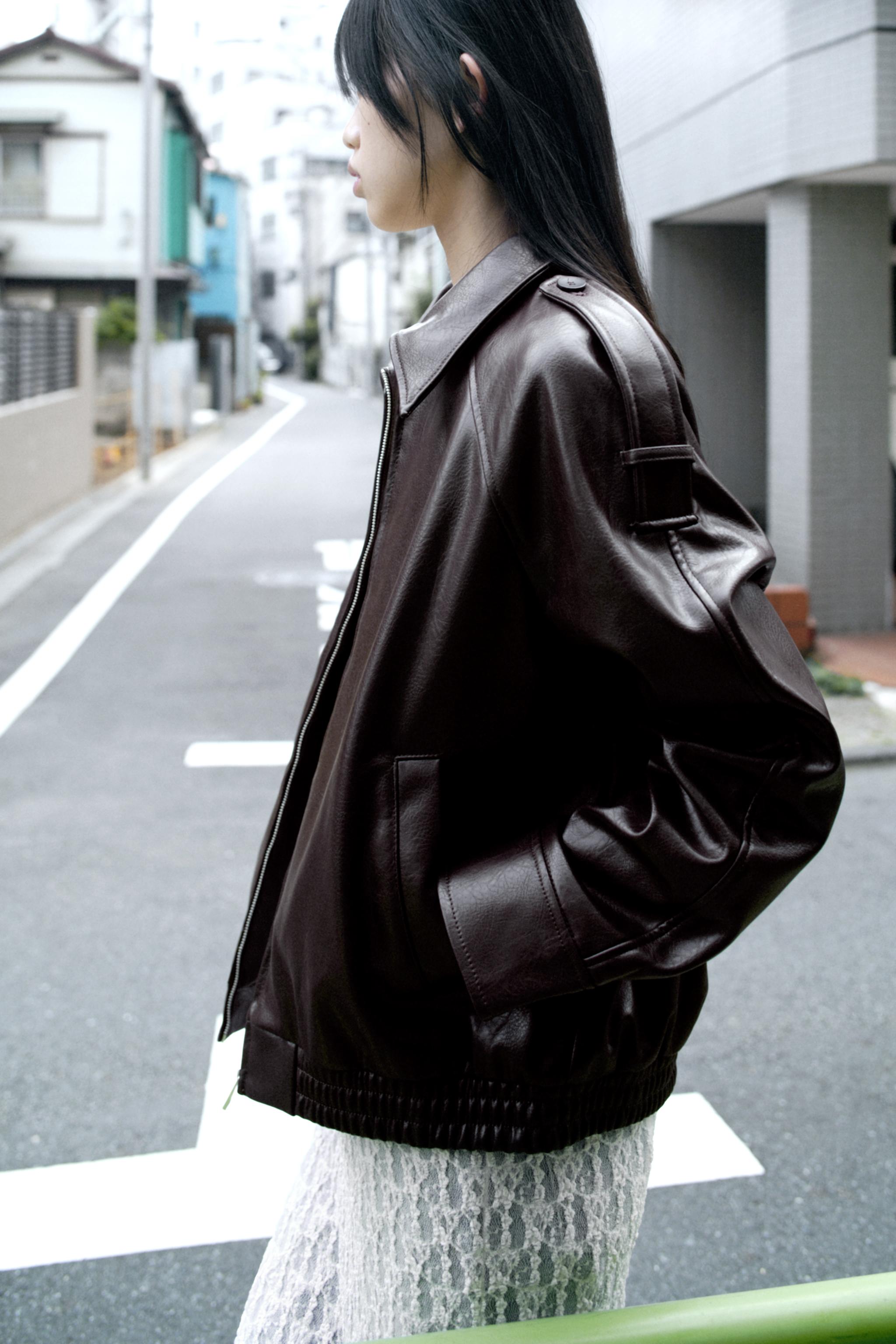 フェイクレザーボンバージャケット - チョコレート | ZARA Japan