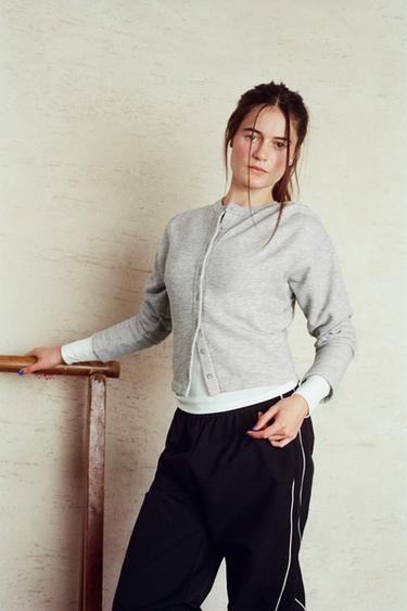 FLEECE BUTTONED JACKET — Gray marl 1