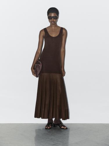 Zara Knit cotton and silk blend dress - STUDIO - Brown